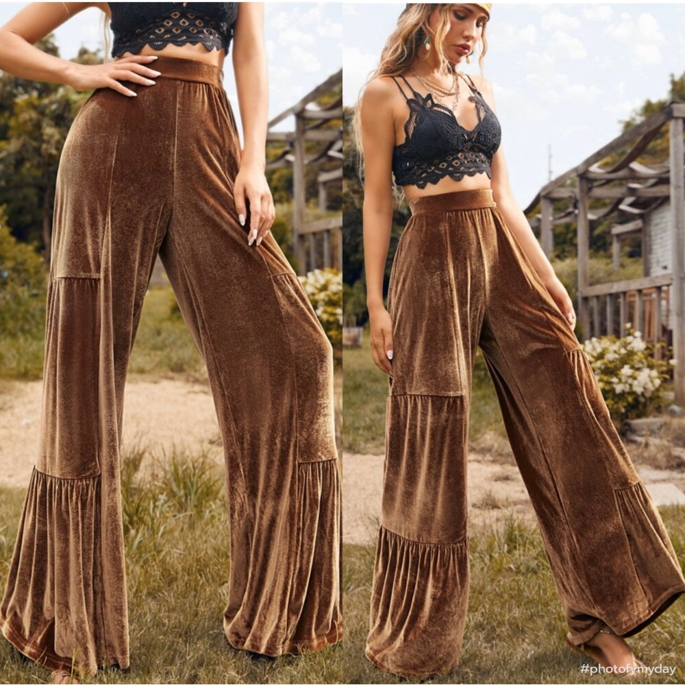 Luxe Velvet Wide Leg Palazzo Pants - Picture 1 of 8
